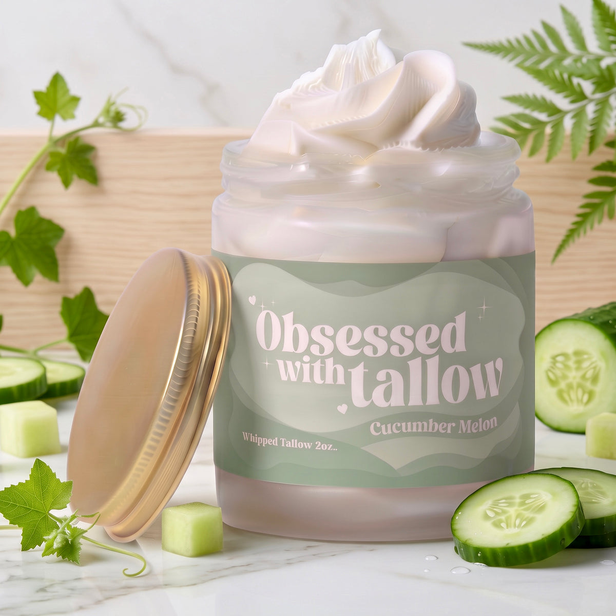 "Cucumber Melon" Whipped Tallow Glass Jar