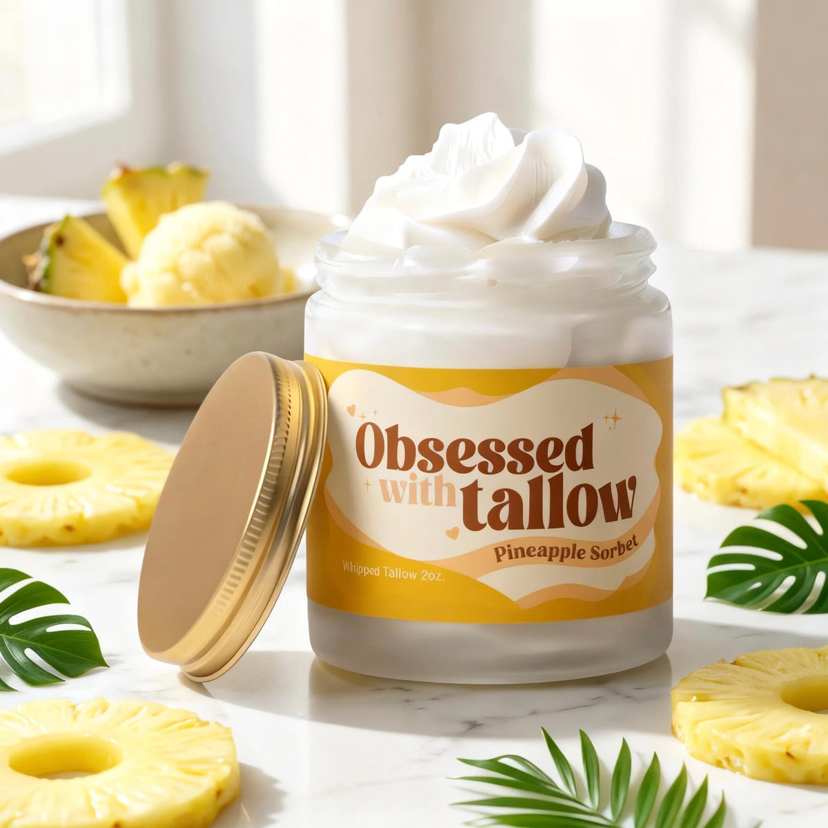 "Pineapple Sorbet" Whipped Tallow Glass Jar