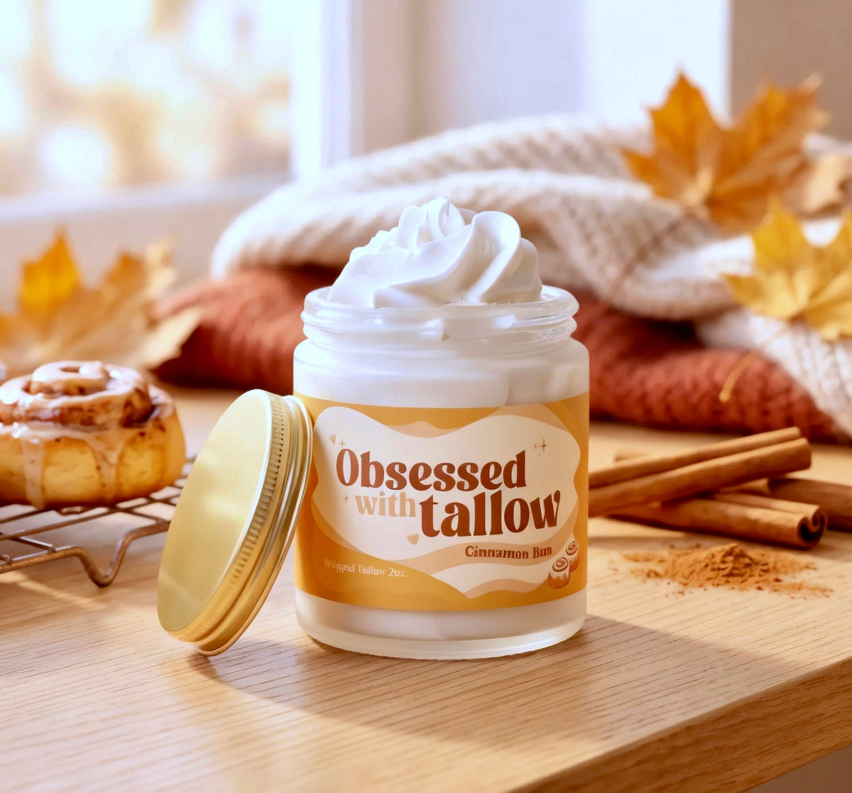 "Cinnamon Bun" Whipped Tallow Glass Jar